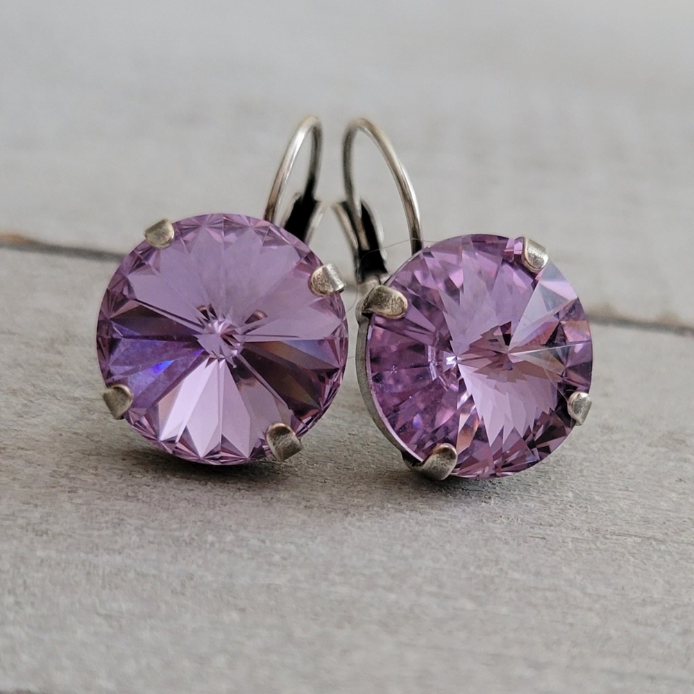 Austrian Crystal Earrings in Antique Silver